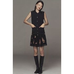 Anthropologie 1x Plus Black Floral Embroidered Tulle Dress W Knit Vest NWT $238